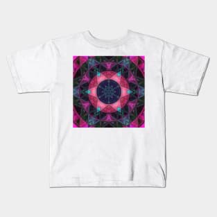 Mosaic Kaleidoscope Flower Pink Purple and Blue Kids T-Shirt